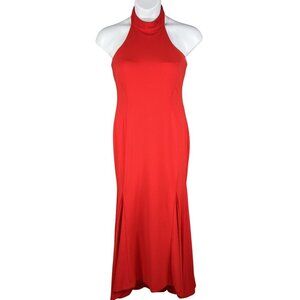 Calvin Klein Womens 8 Red Mock Neck Maxi Dress Tie Minimalist Fairy Formal Event